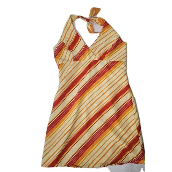 VTG Y2K Old Navy Reversible Halter Dress XS/S Floral Hawaiian Stripe Sleeveless - Picture 6 of 8